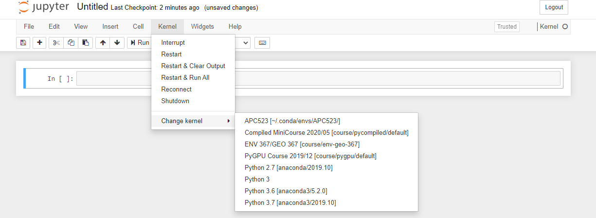 `jupyter` change current notebook kernel