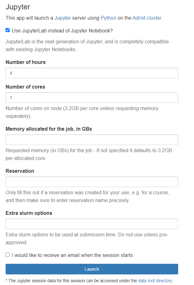 MyAdroit `jupyter` form